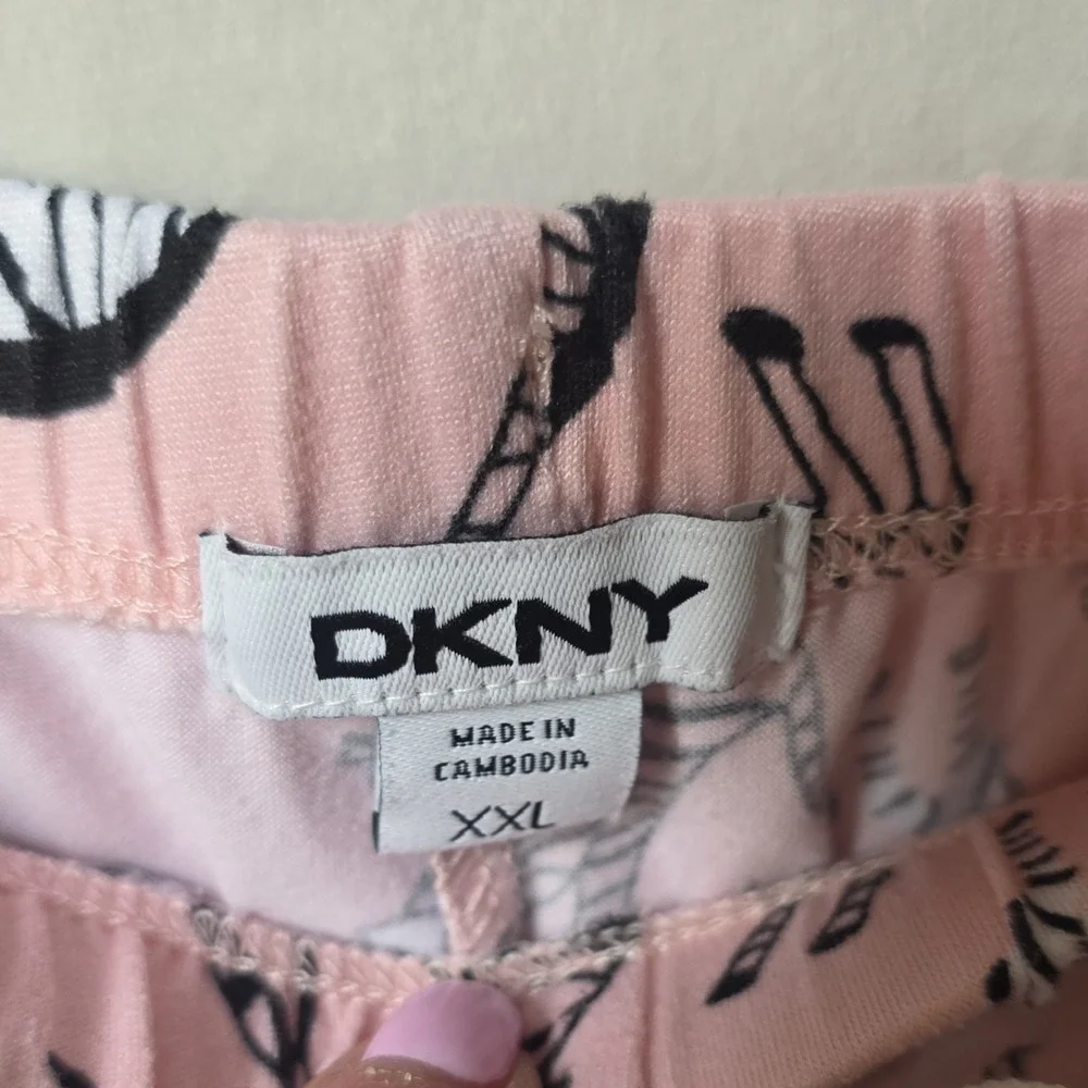 DKNY Pajama Set Pink Zebra Animal Print Collared Button Long Sleeve XXL